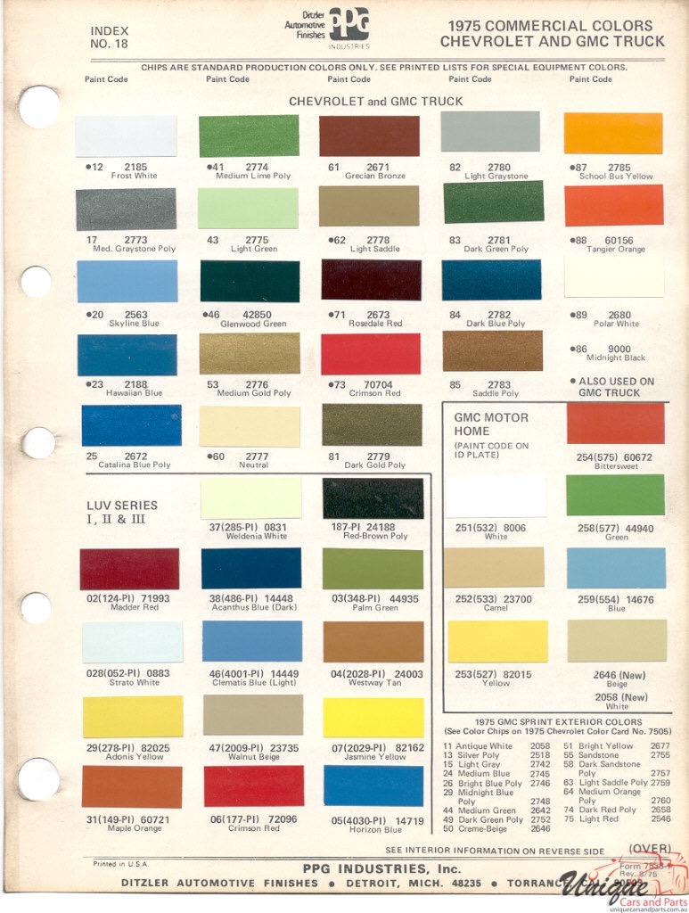 1975 GMC Truck Paint Charts PPG 1